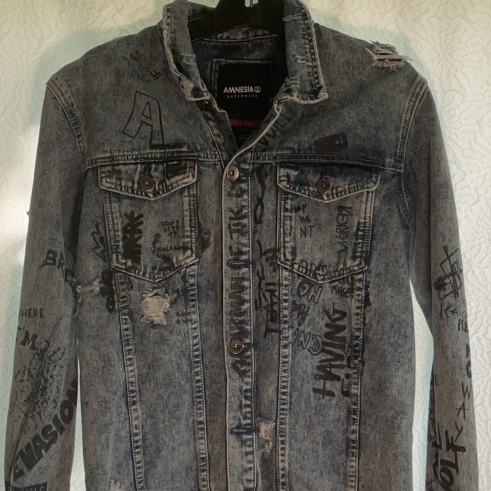 Women's Distressed Denim Jacket - Blue and Black